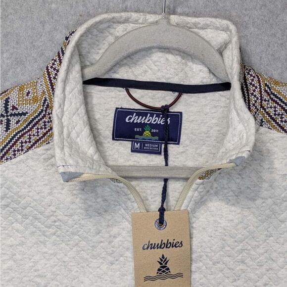 NWT Chubbies The Sandstorm Quilted Quarter Zip Sweater Mens M Beige Pullover - Picture 3 of 11